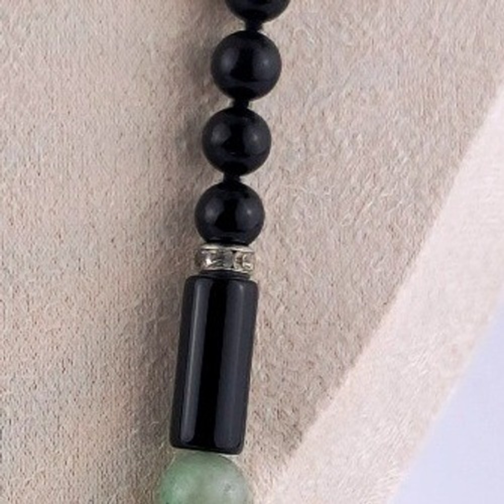 Vintage Multi Strand Black Green Bead Necklace Rhinestone Rondelle Spacer - Picture 6 of 11